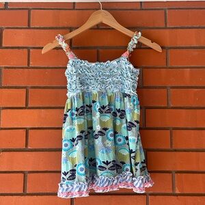 MATILDA JANE Girl's Smocked Green Blue Floral Sleeveless Top Size 10